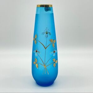 Vintage Norcrest Frosted Bud Vase Hand Painted Gold Edge MCM